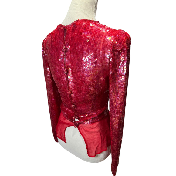 Women's Victor Costa Red Sequin Long Sleeve Blouse size 8 - Picture 3 of 9